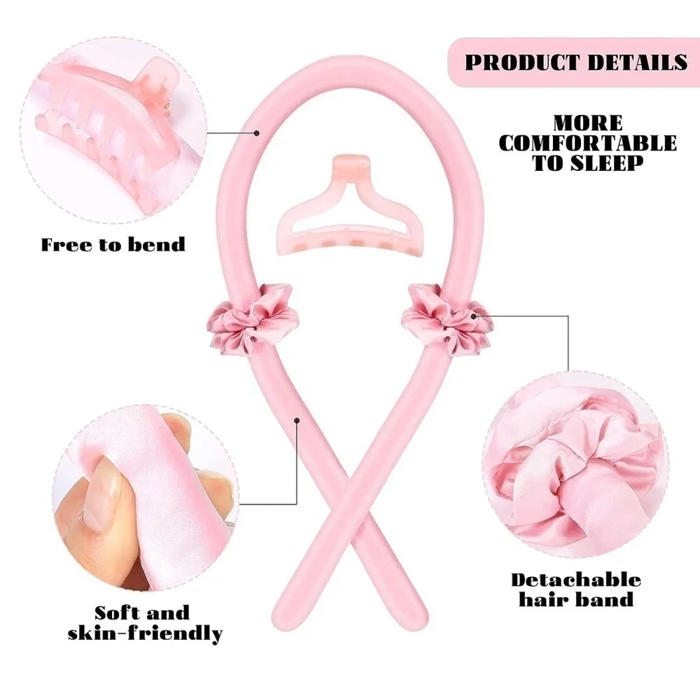 Heatless Hair Curler with Hair Clip and 2 Hair Ties